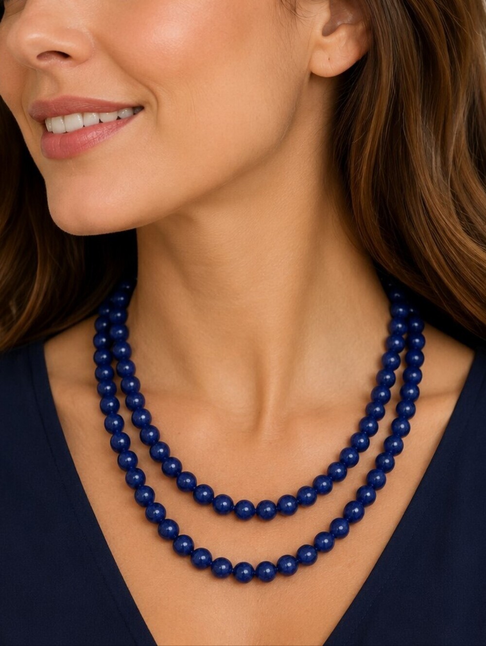VTG HANDMADE Lapis Knot Beaded Long Necklace
